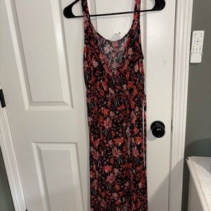 Floral Sleeveless Maxi Dress - Black and Red